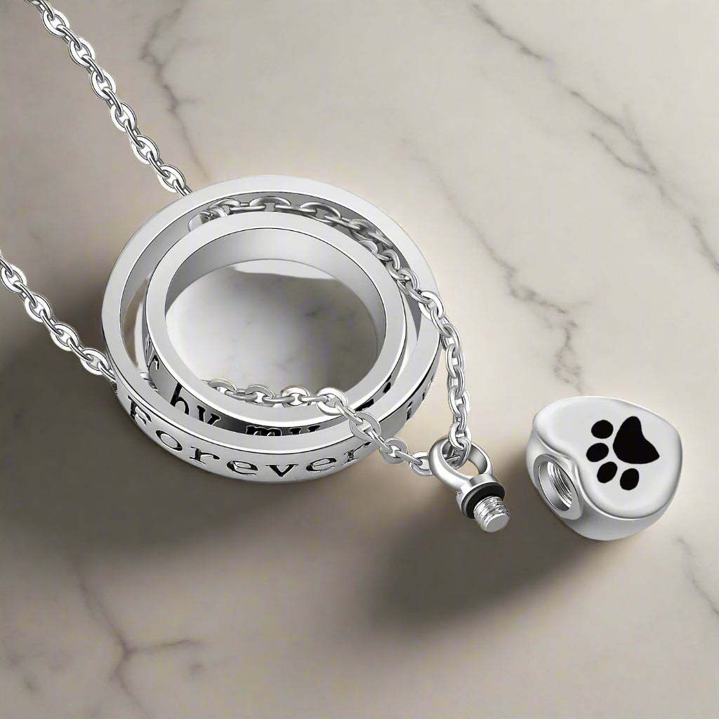 "No Longer By My Side, Forever In My Heart" – Stainless Steel Urn Paw Necklace