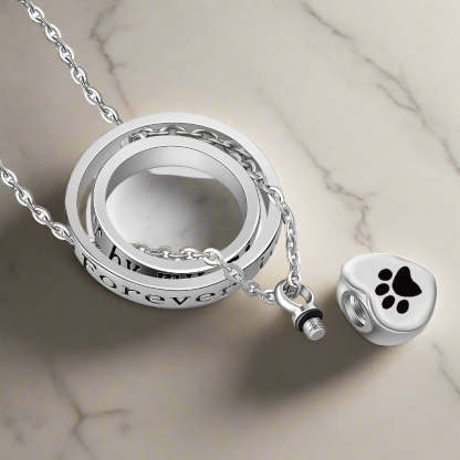 "No Longer By My Side, Forever In My Heart" – Stainless Steel Urn Paw Necklace