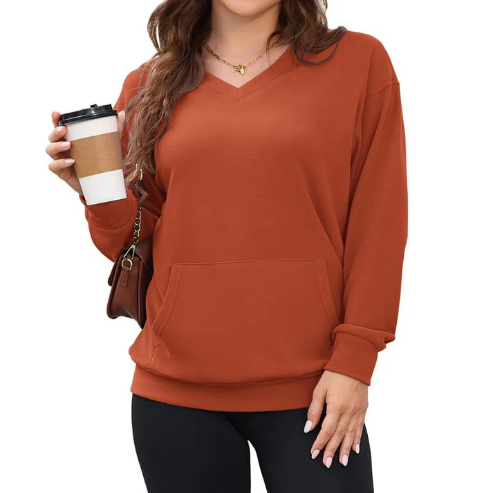Neermaison™ Cozy Fleece Sweatshirt - Flattering V-Neck Comfort with Handy Kangaroo Pocket