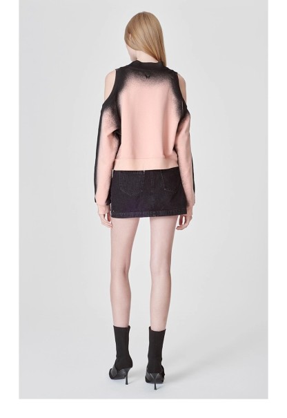 Rose Pink Printed Cropped Off-Shoulder Sweatshirt 01