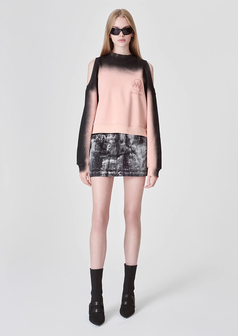 Rose Pink Printed Cropped Off-Shoulder Sweatshirt 01