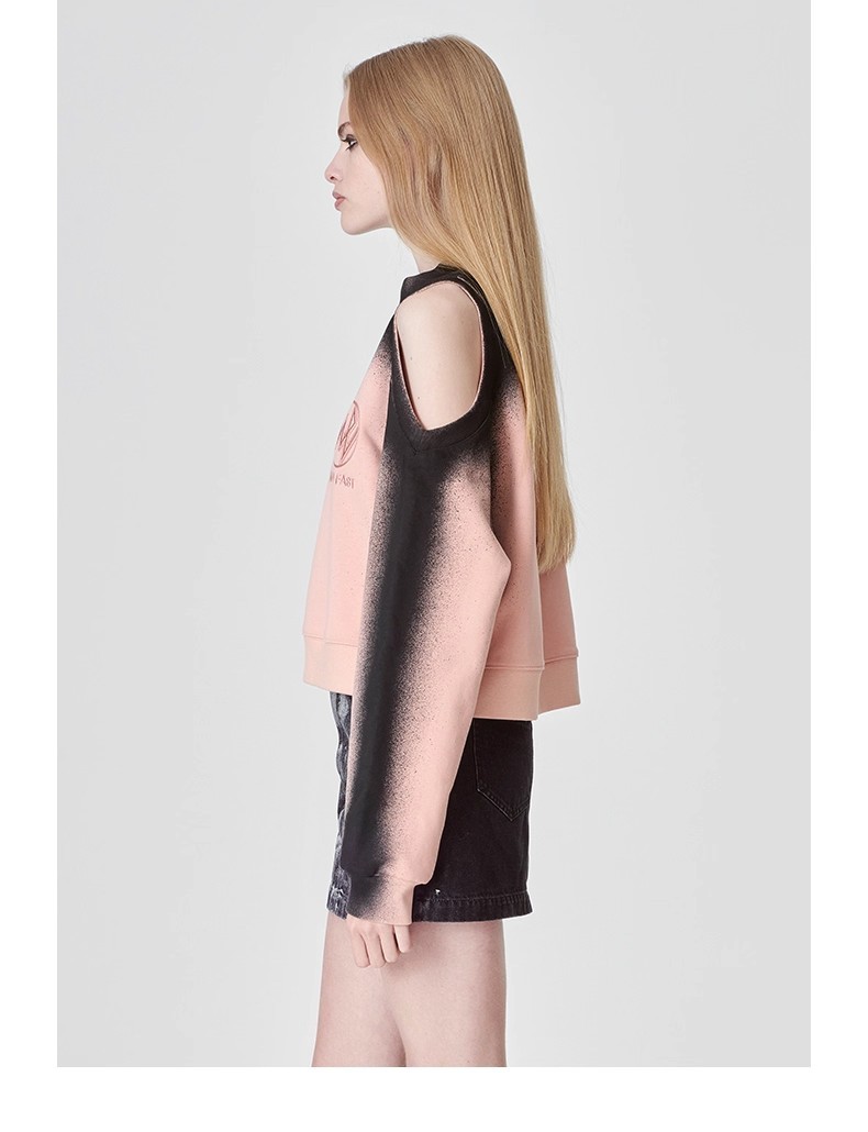 Rose Pink Printed Cropped Off-Shoulder Sweatshirt 01