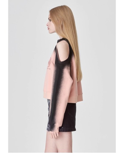 Rose Pink Printed Cropped Off-Shoulder Sweatshirt 01