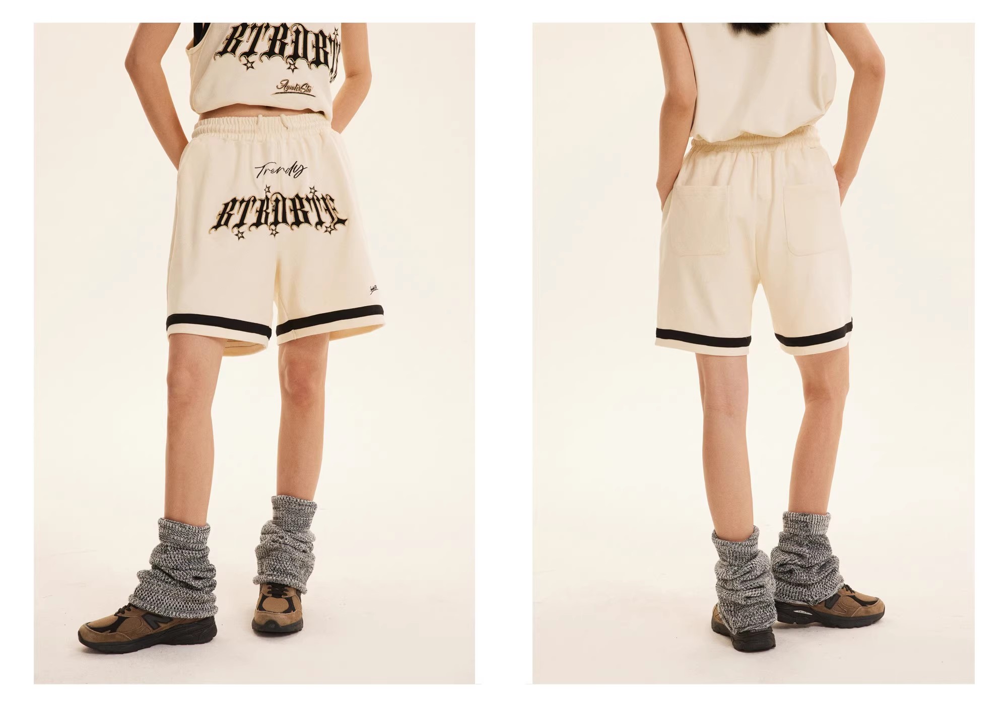 American style appliqué sports shorts 02