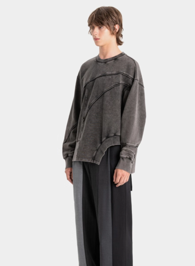 Irregular stitching washed sweatshirt 03