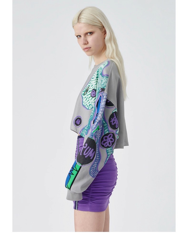 Printed Cropped Crew Neck Sweatshirt 03