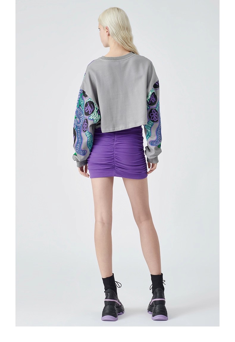 Printed Cropped Crew Neck Sweatshirt 03
