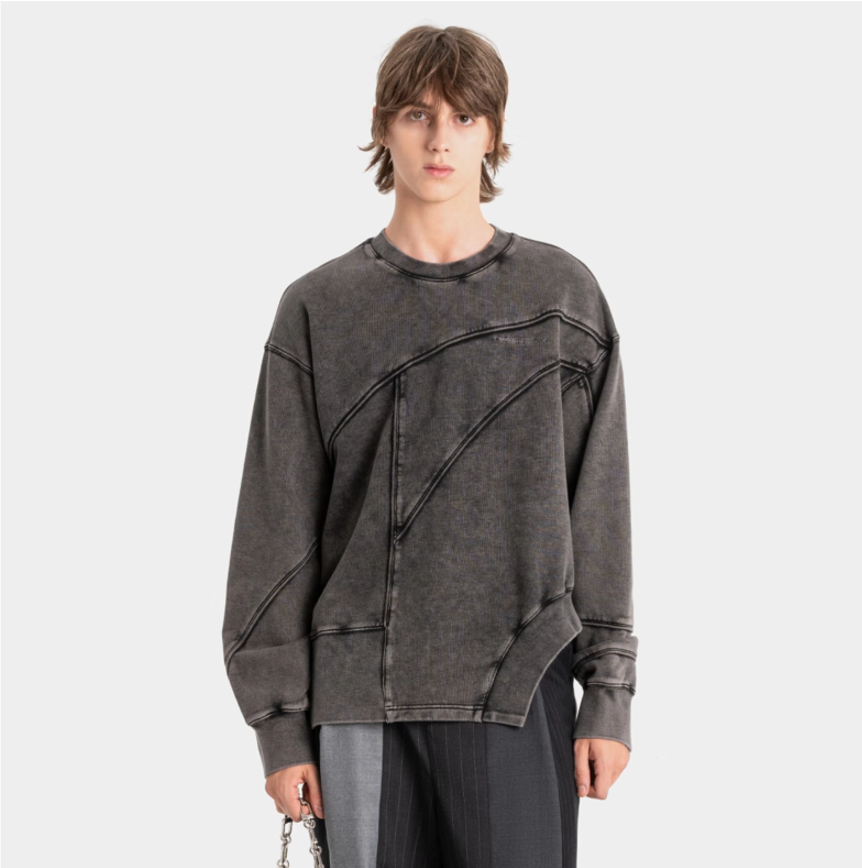 Irregular stitching washed sweatshirt 03