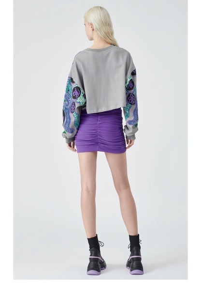 Printed Cropped Crew Neck Sweatshirt 03
