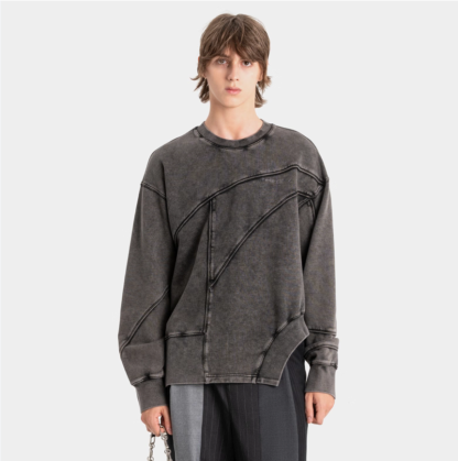 Irregular stitching washed sweatshirt 03