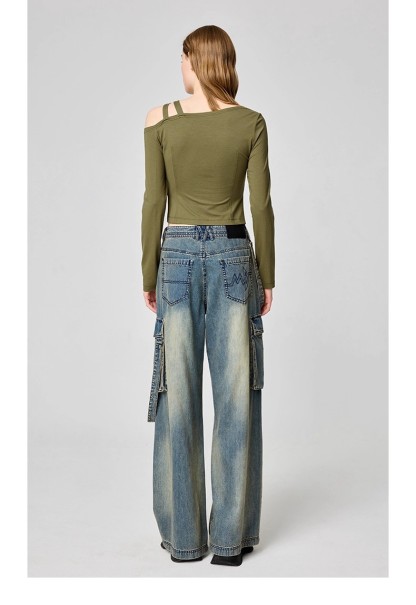 Slant collar hollow T-shirt 06