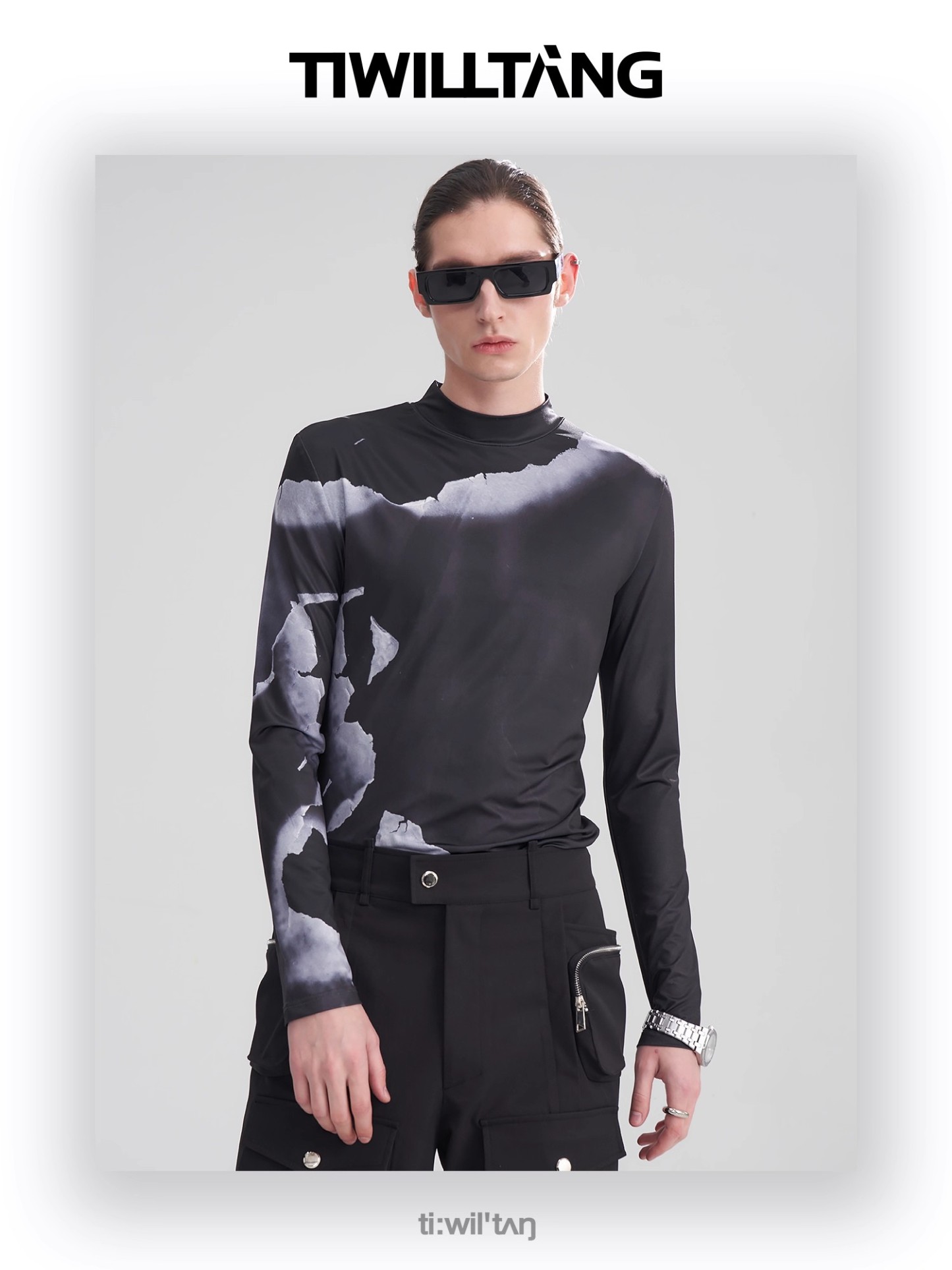 Burnt edge black and white gray high elastic bottoming shirt 07