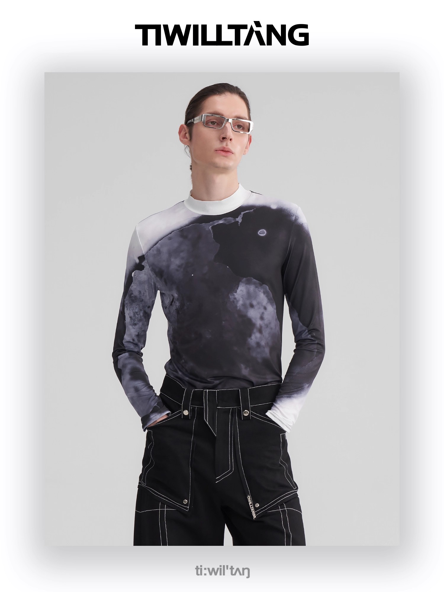 Burnt edge black and white gray high elastic bottoming shirt 07