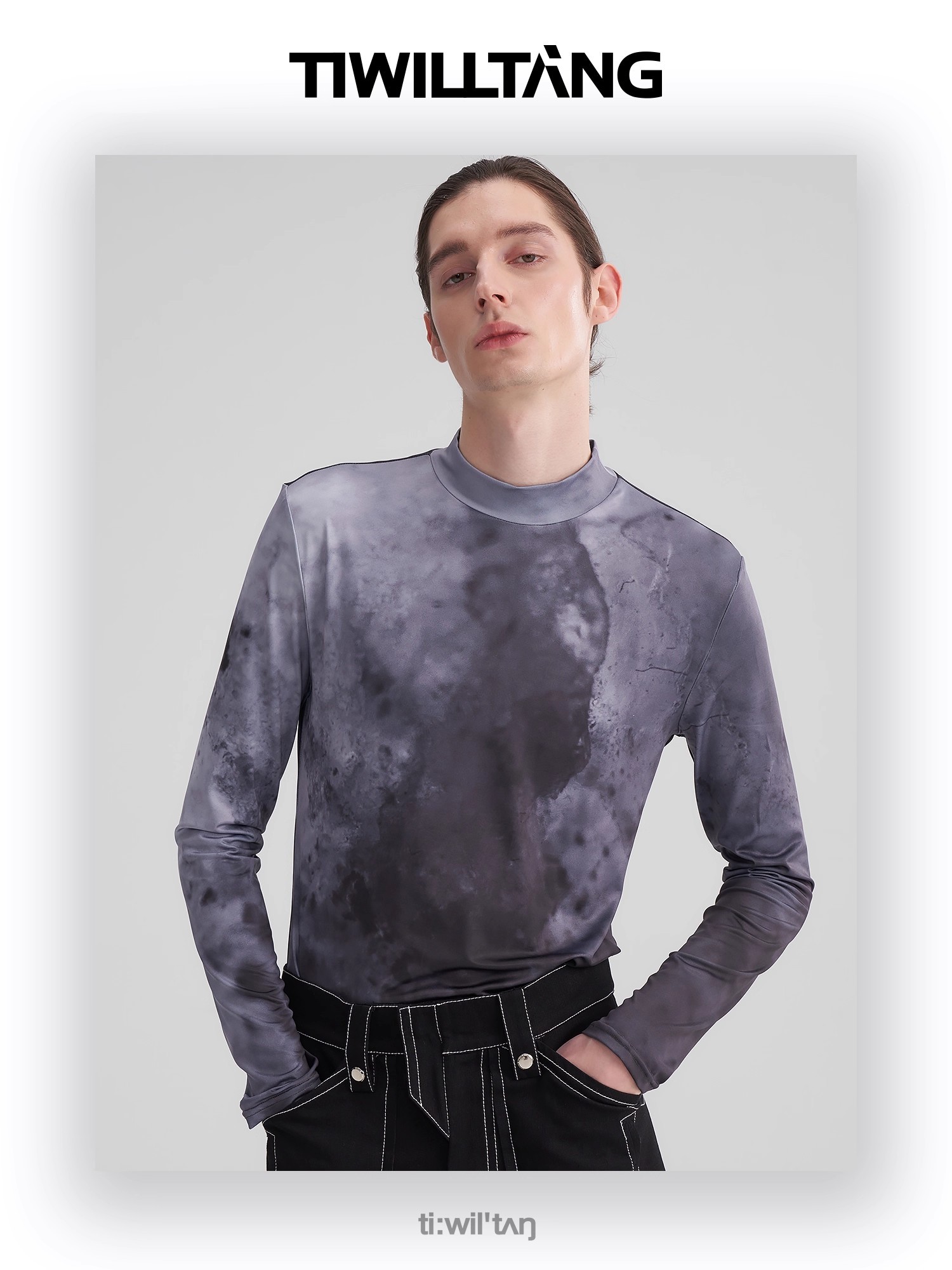 Burnt edge black and white gray high elastic bottoming shirt 07