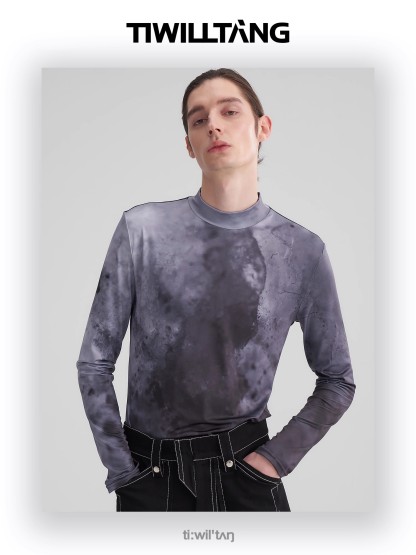 Burnt edge black and white gray high elastic bottoming shirt 07