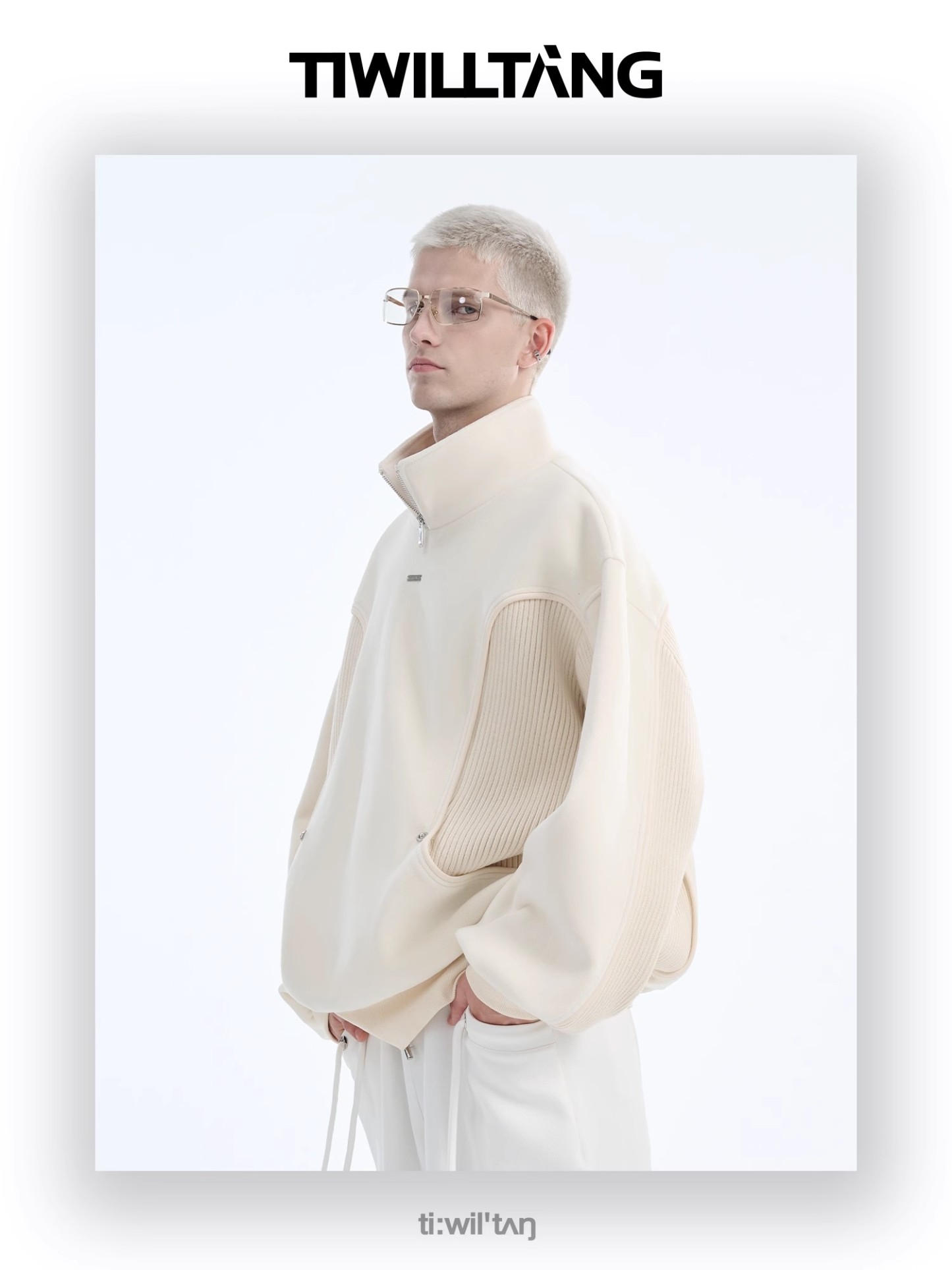 Grain velvet contrast color stitching sweatshirt 10