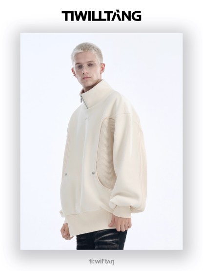 Grain velvet contrast color stitching sweatshirt 10