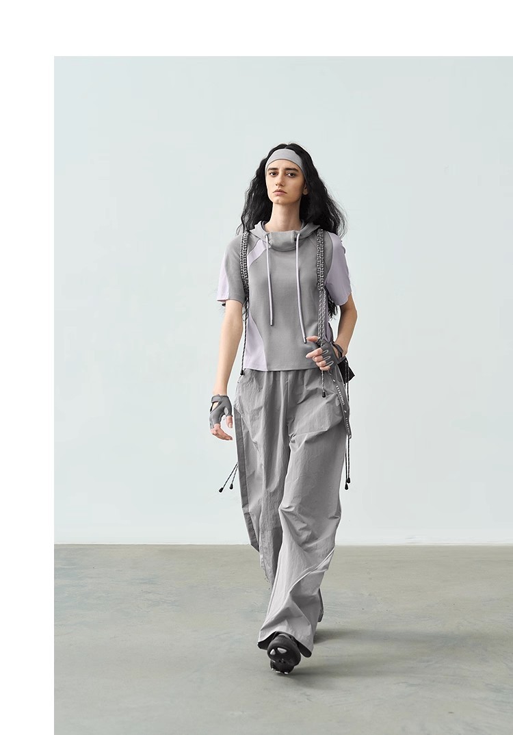 Hooded patchwork sports T-shirt 112