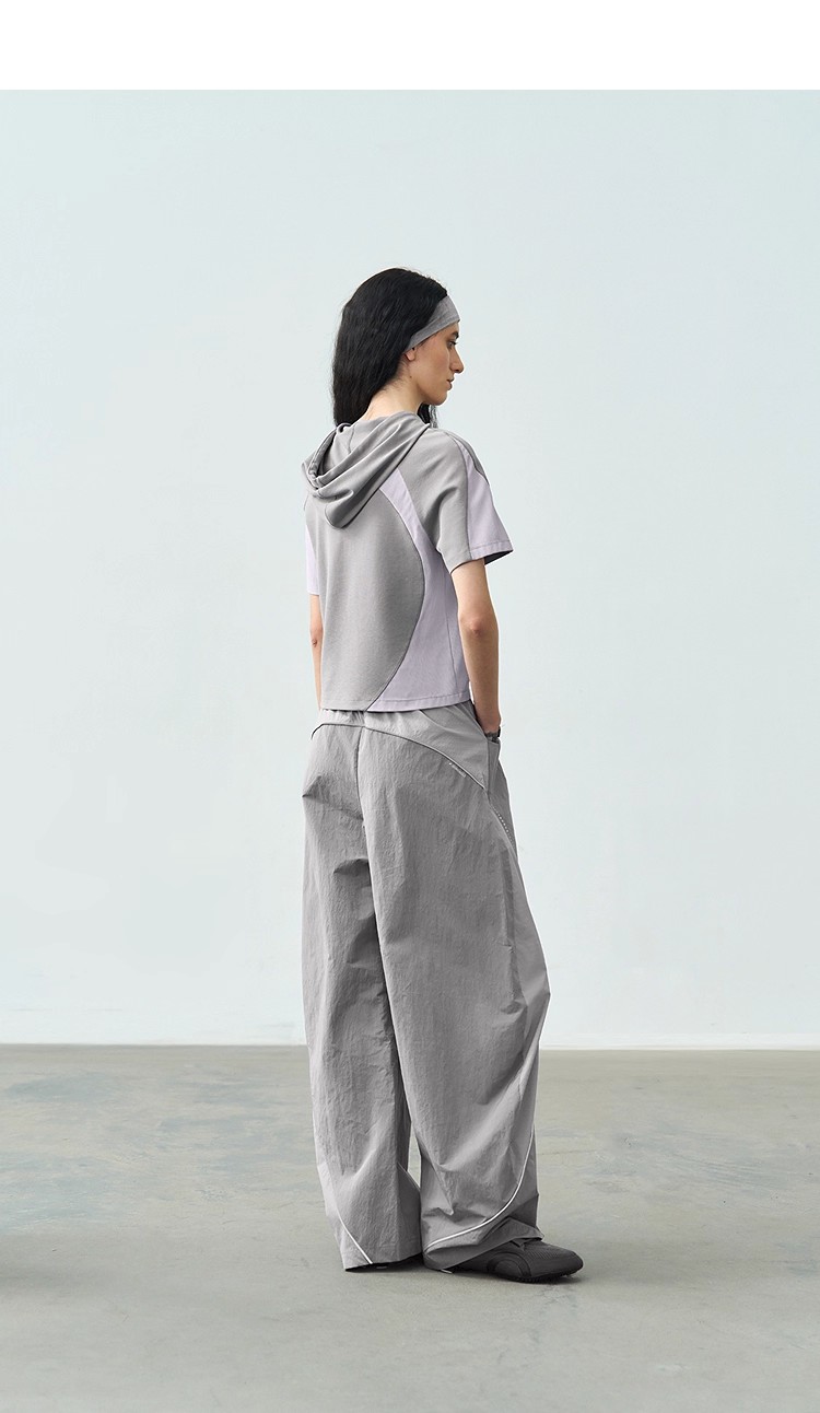 Hooded patchwork sports T-shirt 112