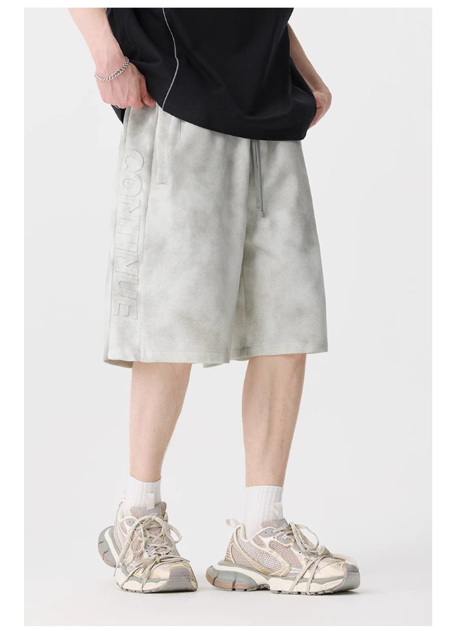 American high street dirty dyed letter embossed shorts 119