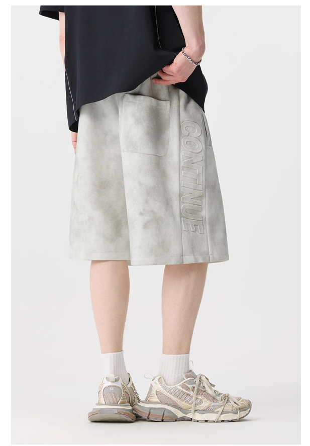 American high street dirty dyed letter embossed shorts 119