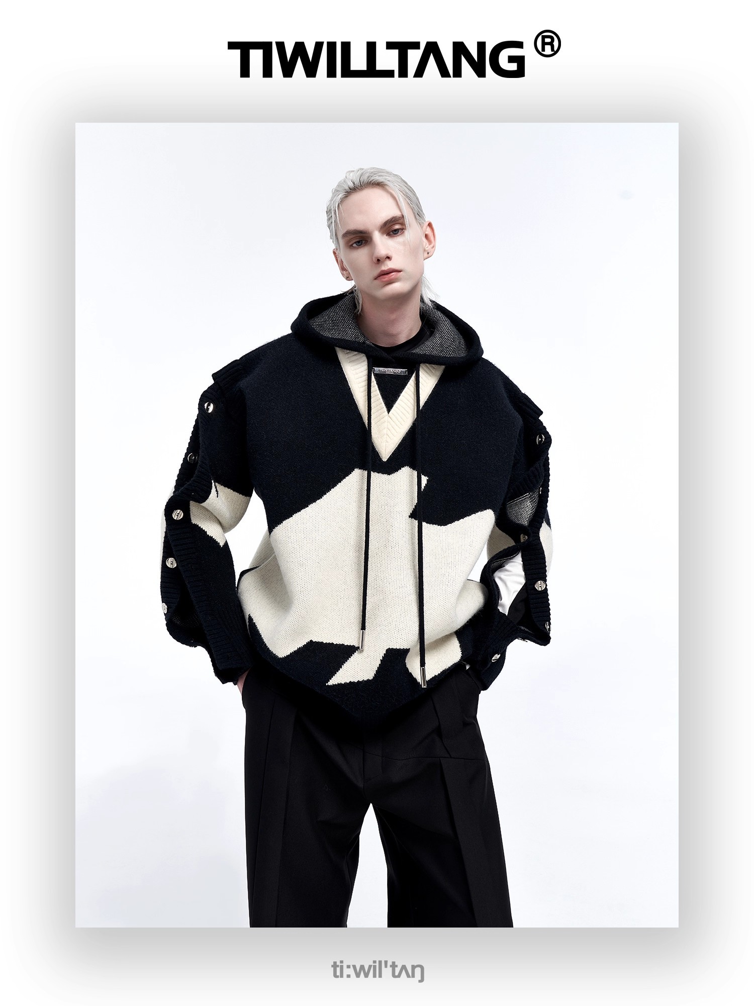 Fake two-piece embroidered hooded knitted sweatshirt 12