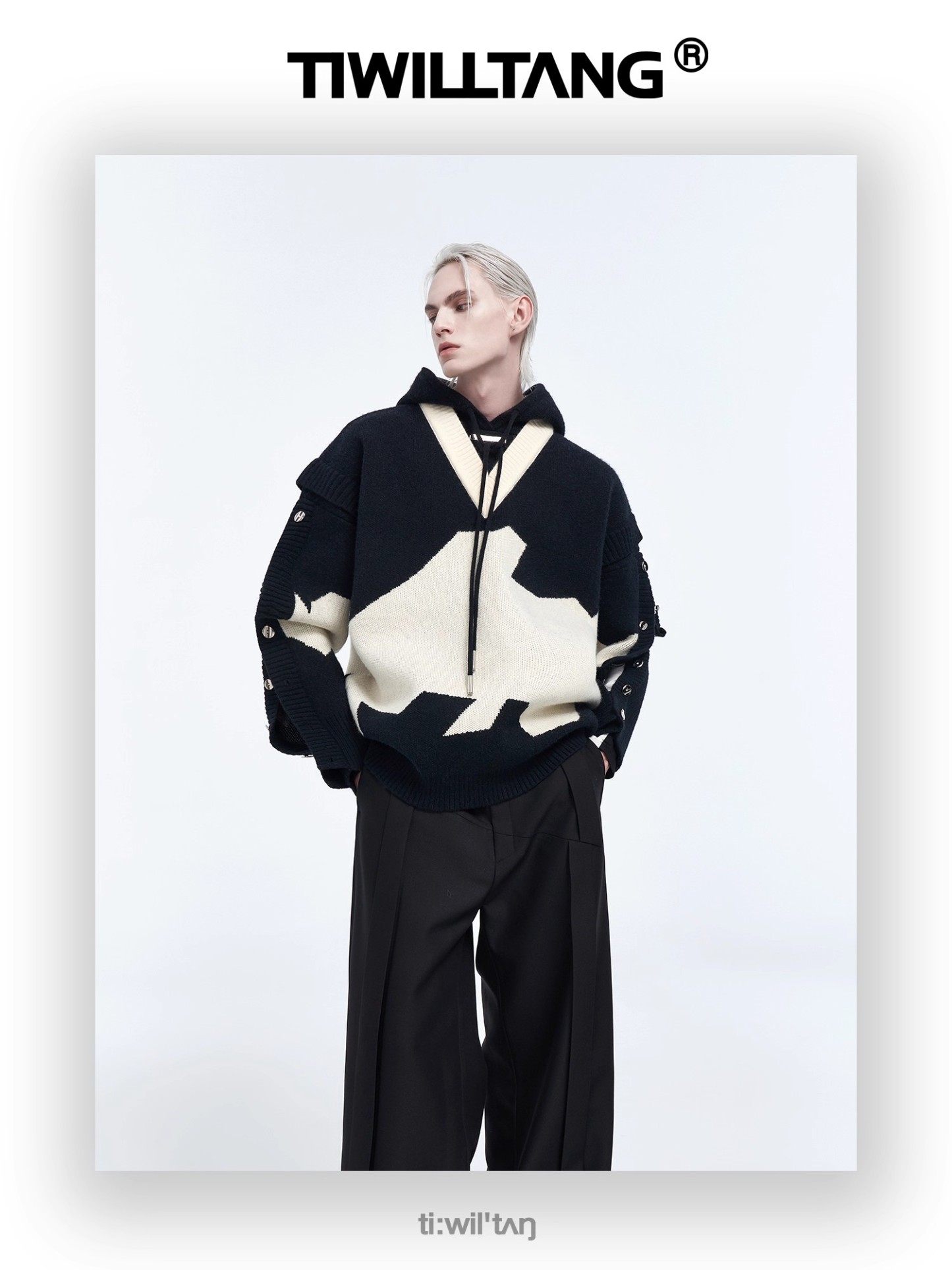 Fake two-piece embroidered hooded knitted sweatshirt 12