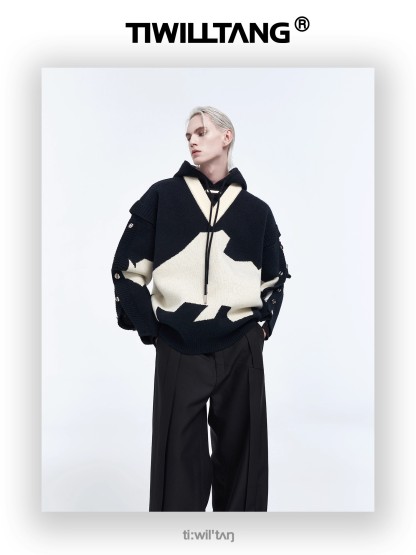 Fake two-piece embroidered hooded knitted sweatshirt 12