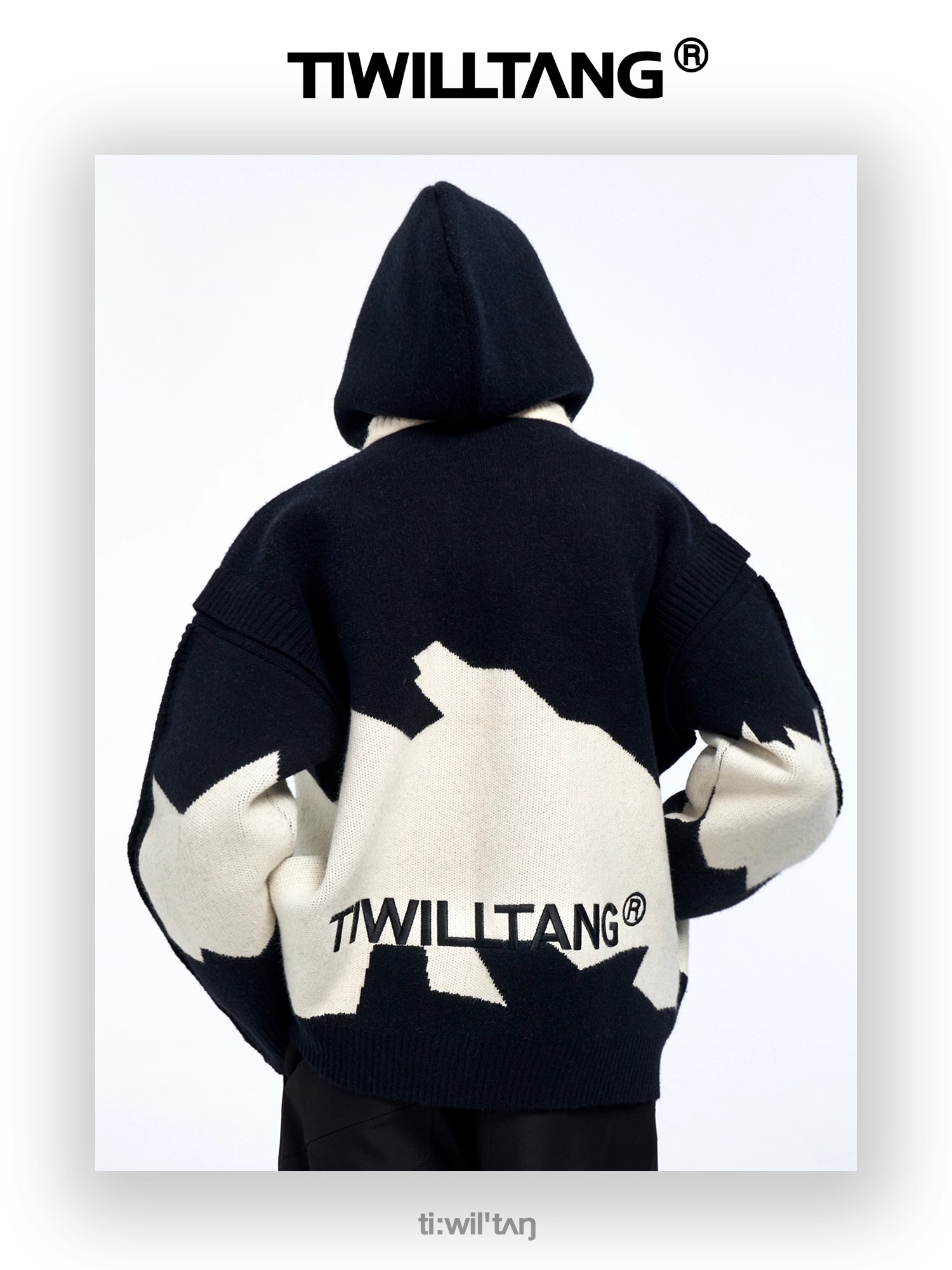 Fake two-piece embroidered hooded knitted sweatshirt 12