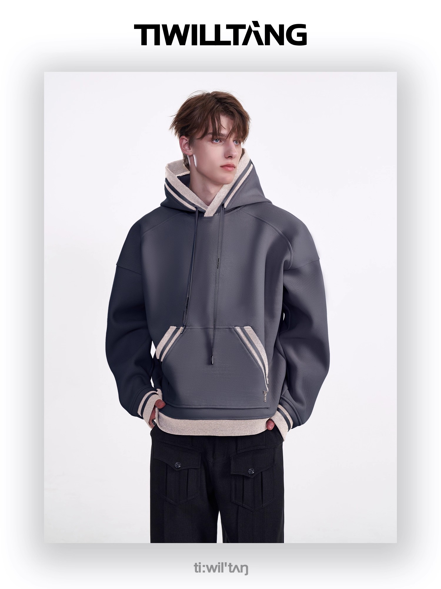 Hooded Loose Ribbed Neck Sweatshirt 13