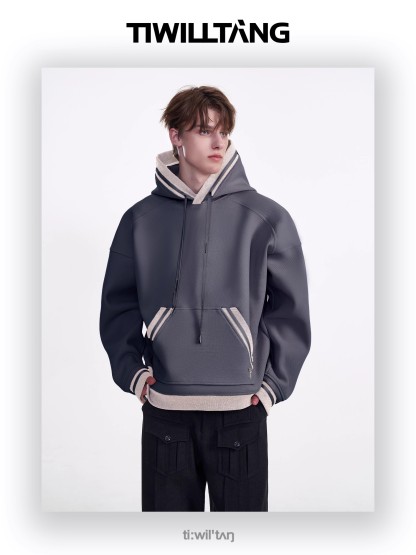 Hooded Loose Ribbed Neck Sweatshirt 13