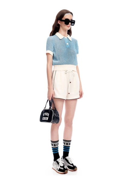 Contrast color drawstring sports shorts 138