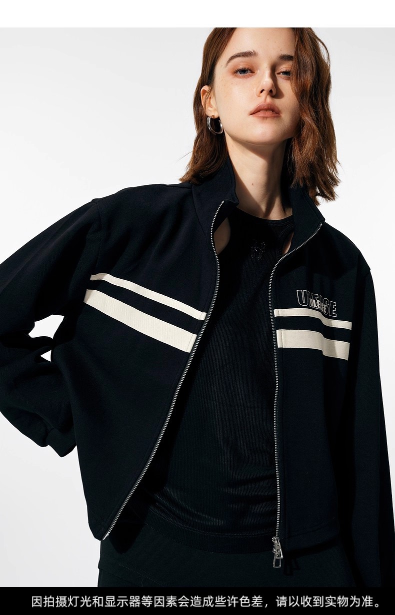 Black double zipper contrast color sports jacket 147