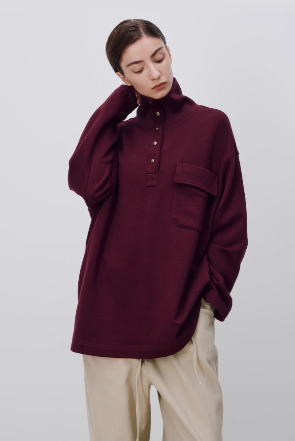 Stand collar loose pullover sweatshirt 23
