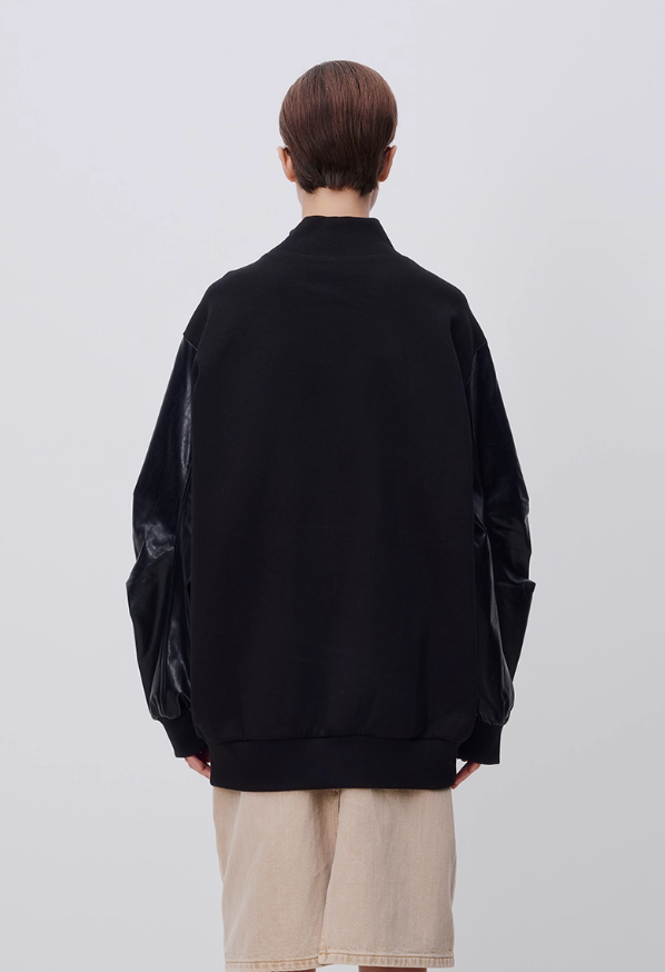 PU leather patchwork loose sweatshirt 24