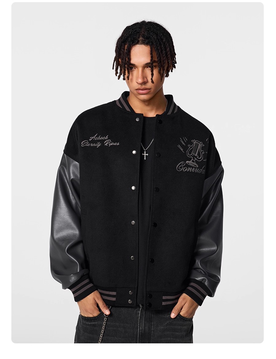 飞行夹克拼接刺绣外套   36  			 			