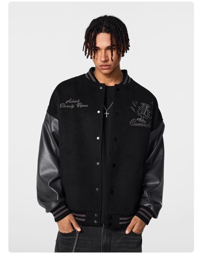 飞行夹克拼接刺绣外套   36  			 			