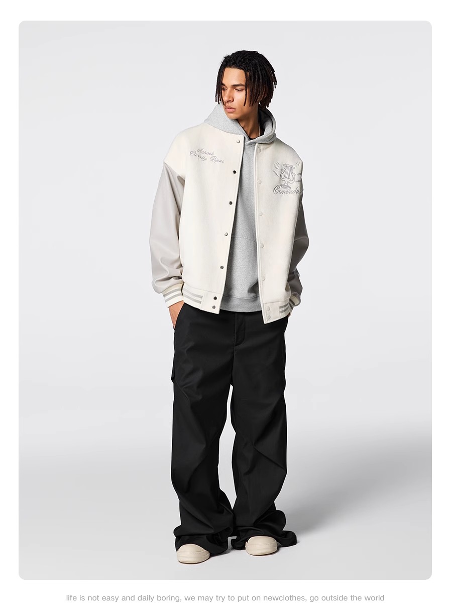 飞行夹克拼接刺绣外套   36  			 			