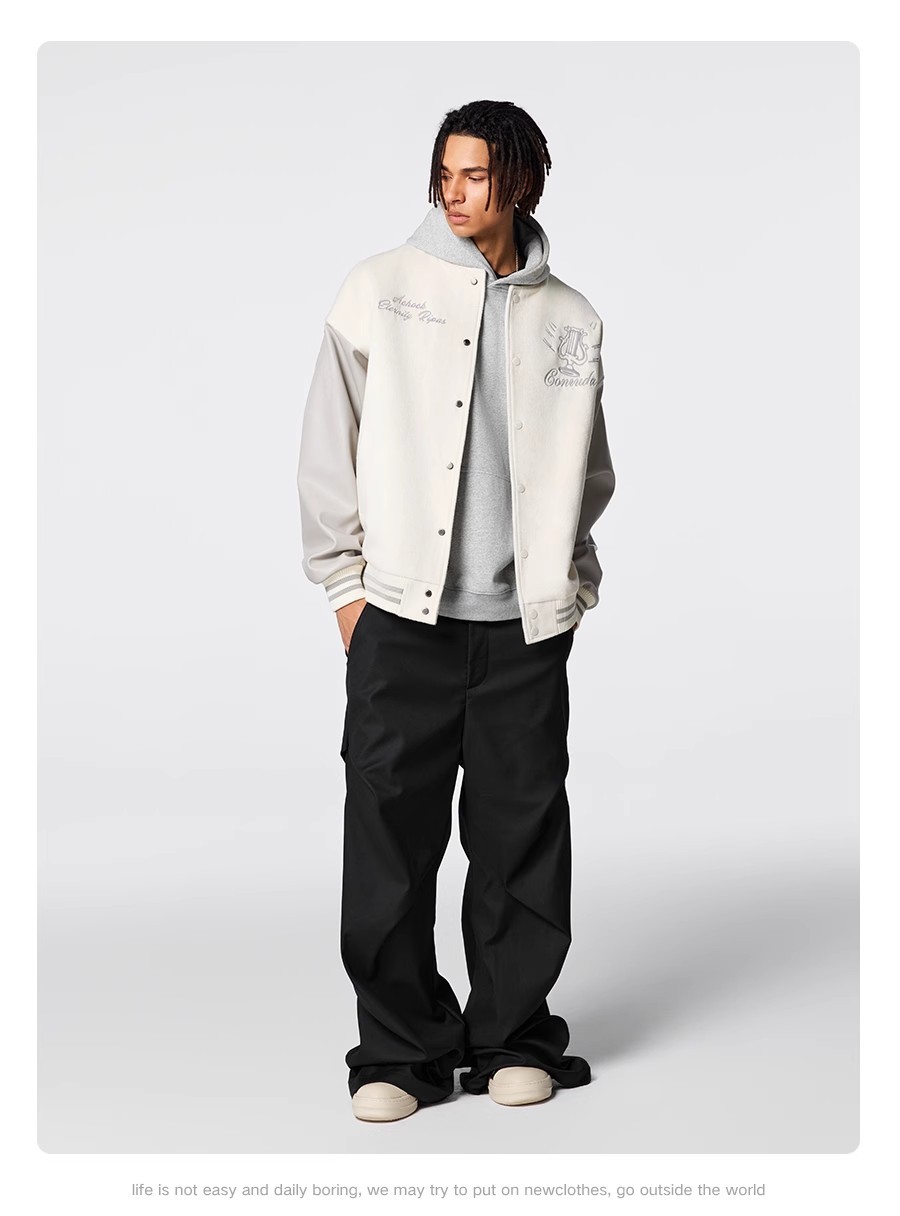 飞行夹克拼接刺绣外套   36  			 			