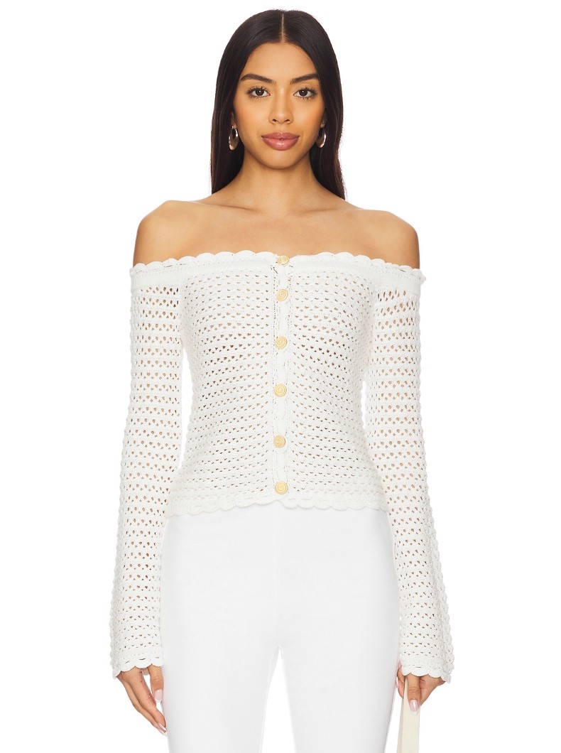 Off-shoulder knitted cardigan 50