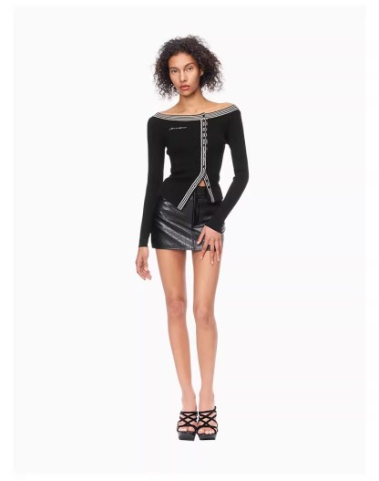 Striped Off-Shoulder Knit Cardigan 53