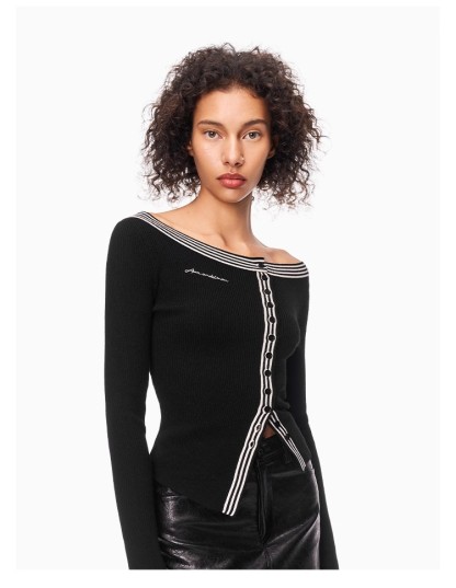 Striped Off-Shoulder Knit Cardigan 53