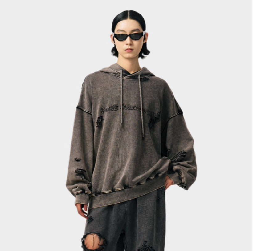 Washed Vintage Ripped Hoodie 68