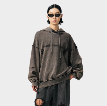 Washed Vintage Ripped Hoodie 68