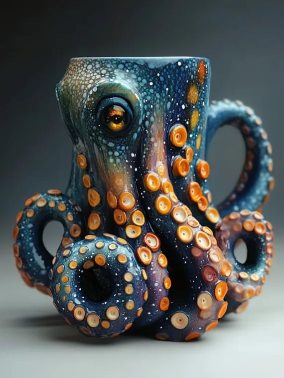 Kraken inspired fantasy mug with sculpted octopus detail
