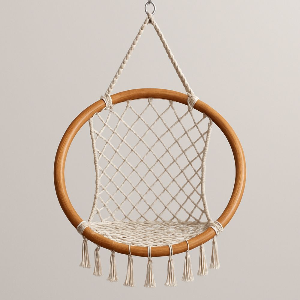 Rund hängstol i teak för utomhusbruk med bomullsnät, Ø80 cm