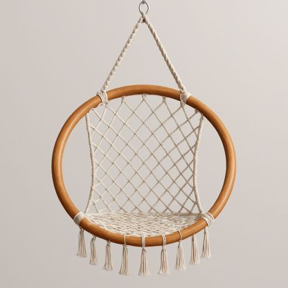 Rund hängstol i teak för utomhusbruk med bomullsnät, Ø80 cm