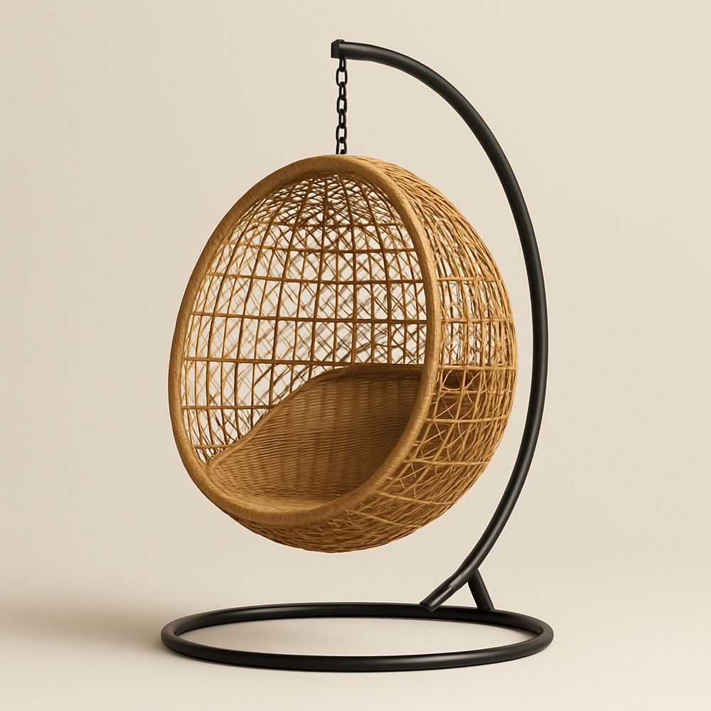 Hängstol i rotting, rund, med svart stålramØ 100 cm