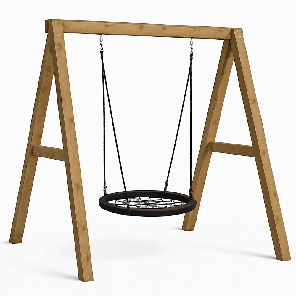 Barn Gungställning i Massivt trä  med Rund Sits Svart