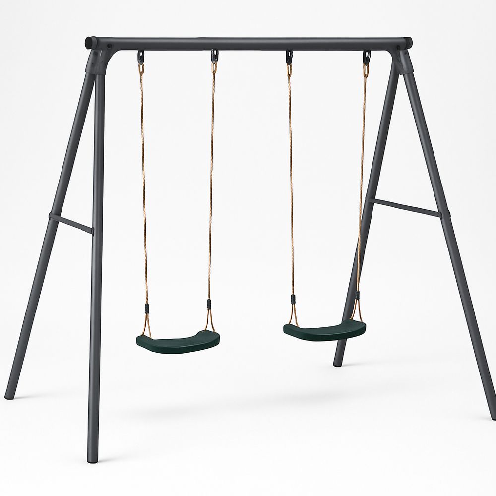 Gunga med två säten i grön HDPE-plast och stålram